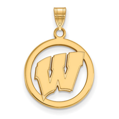 Gold Plated Sterling Silver Logoart University Of Wisconsin Letter W Medium Circle Pendant