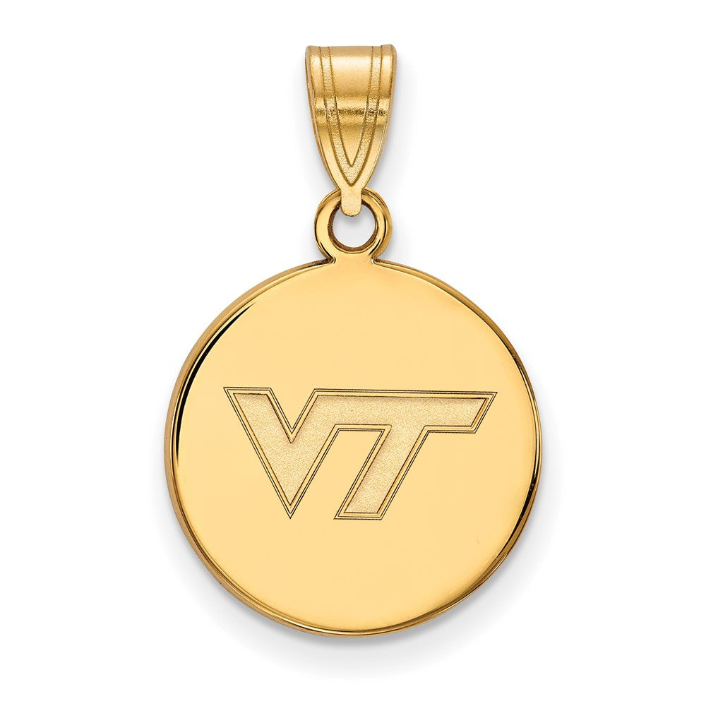 Gold Plated Sterling Silver Logoart Virginia Tech V T Medium Disc Pendant