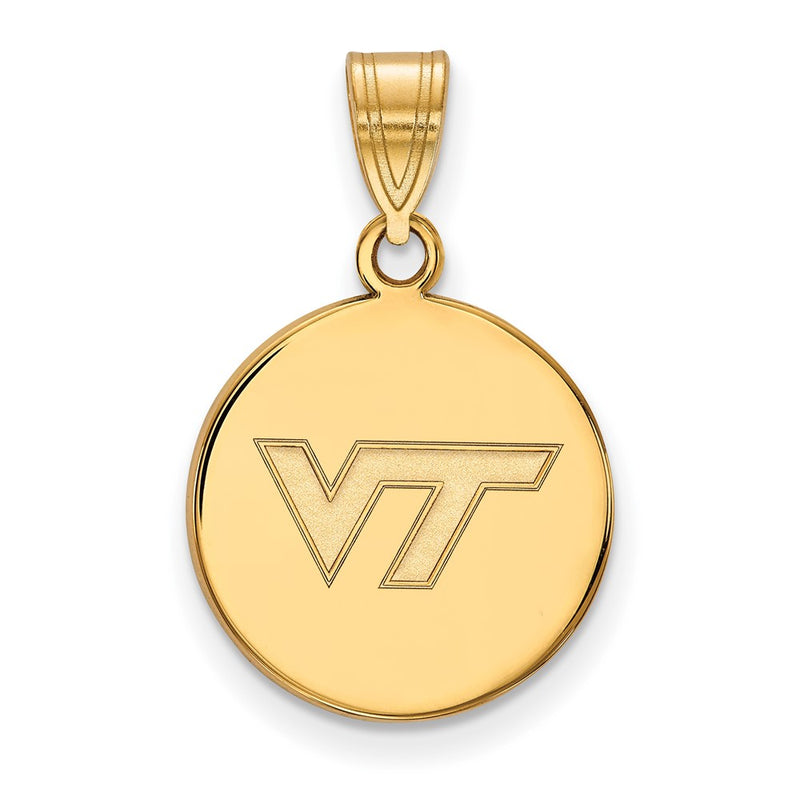 Gold Plated Sterling Silver Logoart Virginia Tech V T Medium Disc Pendant