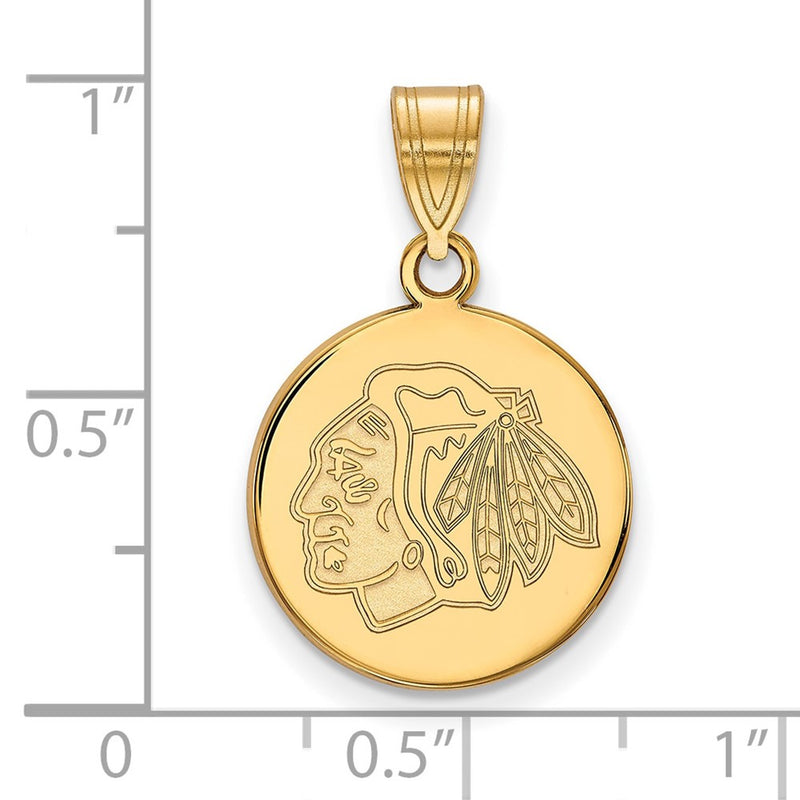 Gold Plated Sterling Silver Nhl Logoart Chicago Blackhawks Medium Disc Pendant