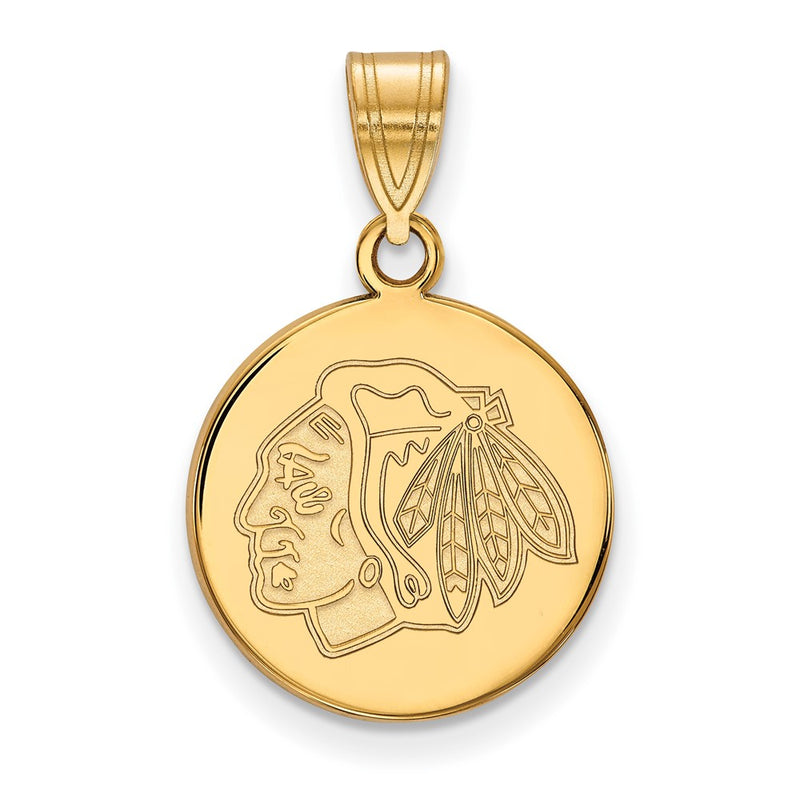 10K Yellow Gold Nhl Logoart Chicago Blackhawks Medium Disc Pendant