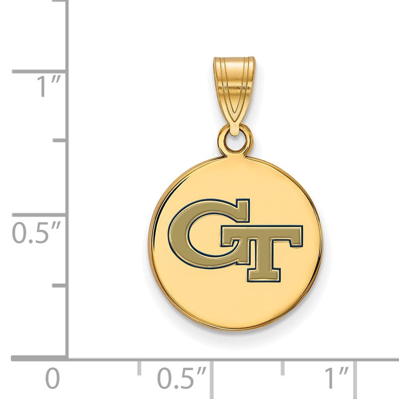 Gold Plated Sterling Silver Logoart Georgia Institute Of Technology G T Medium Enameled Disc Pendant