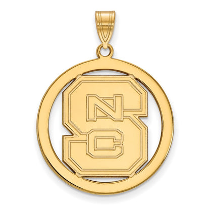 Gold Plated Sterling Silver Logoart North Carolina State University N C S Large Circle Pendant