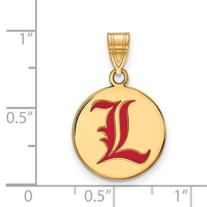 Gold Plated Sterling Silver Logoart University Of Louisville Letter L Medium Enameled Disc Pendant