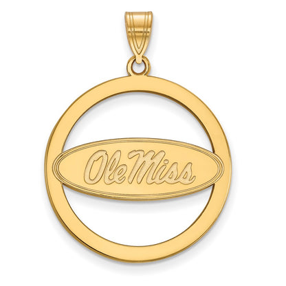 Gold Plated Sterling Silver Logoart University Of Mississippi Ole Miss Extra Large Circle Pendant