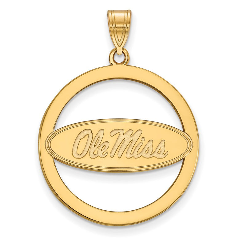 Gold Plated Sterling Silver Logoart University Of Mississippi Ole Miss Extra Large Circle Pendant