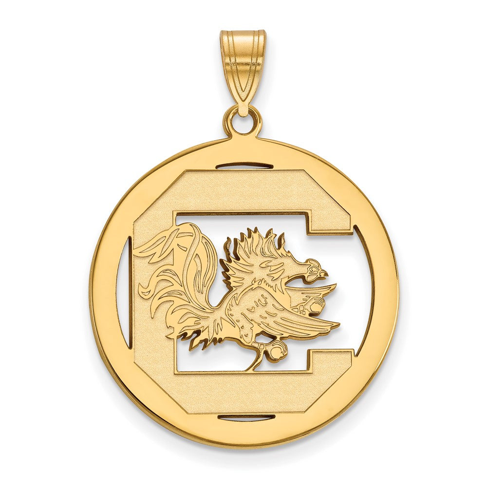 Gold Plated Sterling Silver Logoart University Of South Carolina Extra Large Circle Pendant
