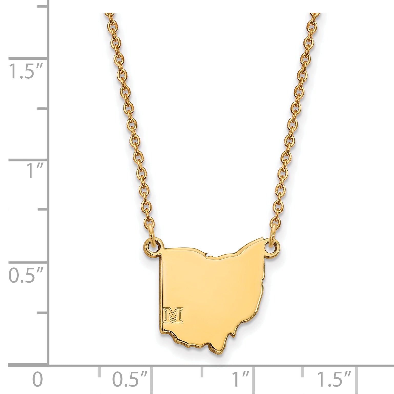 10K Yellow Gold Logoart Miami University Ohio Shape 18 Inch Necklace