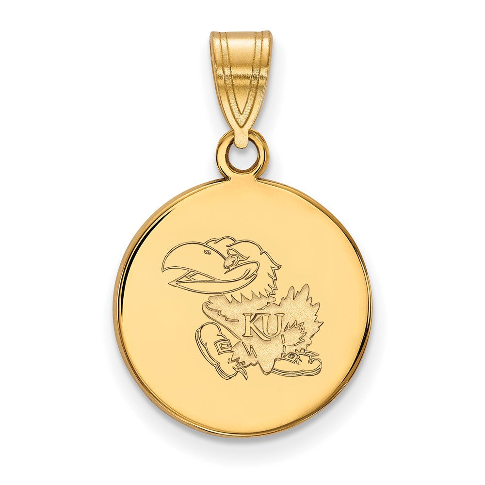 14K Yellow Gold Logoart University Of Kansas Jayhawk Medium Disc Pendant