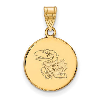 14K Yellow Gold Logoart University Of Kansas Jayhawk Medium Disc Pendant