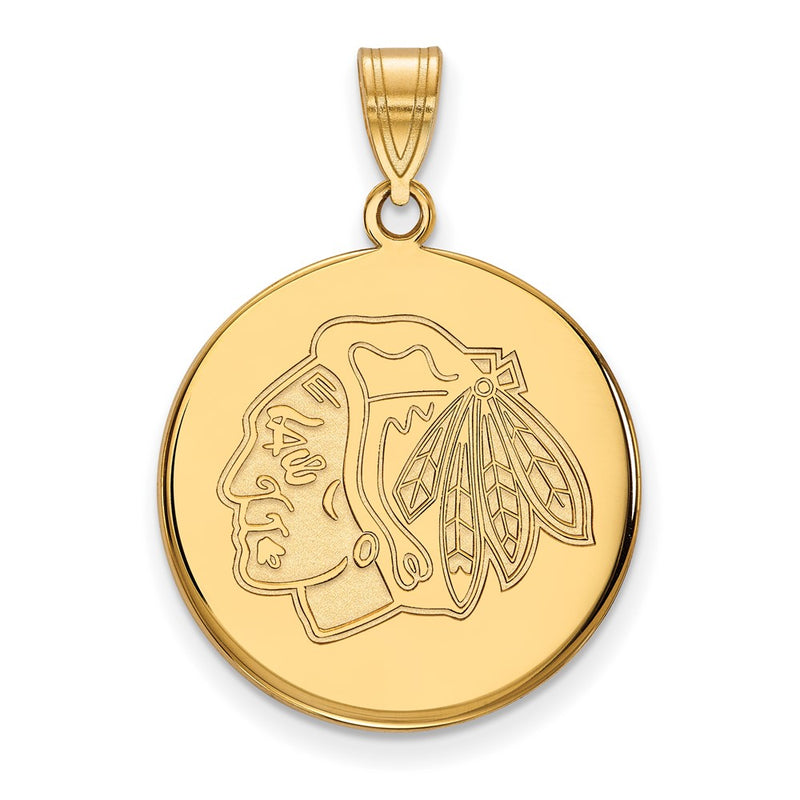 Gold Plated Sterling Silver Nhl Logoart Chicago Blackhawks Large Disc Pendant