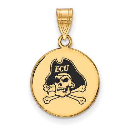 Gold Plated Sterling Silver Logoart East Carolina University Pirate Medium Enameled Disc Pendant