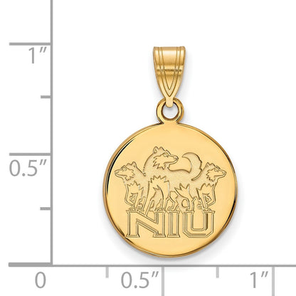 14K Yellow Gold Logoart Northern Illinois University N I U With Huskies Medium Disc Pendant