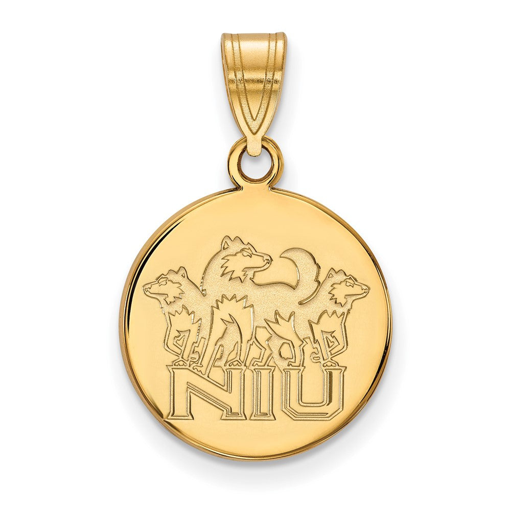 Gold Plated Sterling Silver Logoart Northern Illinois University N I U With Huskies Medium Disc Pendant