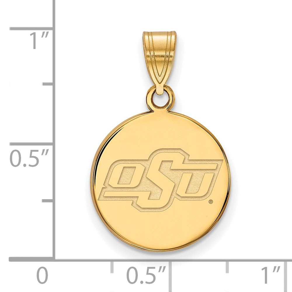 Gold Plated Sterling Silver Logoart Oklahoma State University O S U Small Disc Pendant