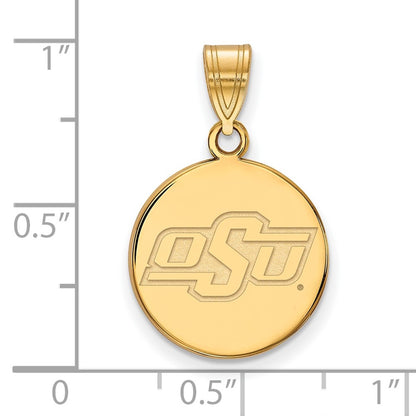 Gold Plated Sterling Silver Logoart Oklahoma State University O S U Small Disc Pendant