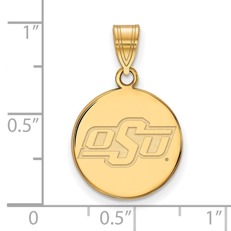 Gold Plated Sterling Silver Logoart Oklahoma State University O S U Small Disc Pendant