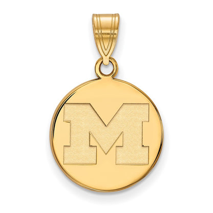 14K Yellow Gold Logoart University Of Michigan Letter M Medium Disc Pendant