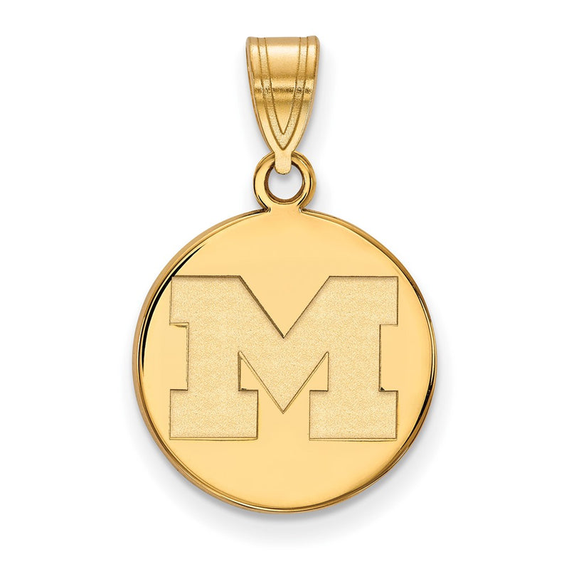 Gold Plated Sterling Silver Logoart University Of Michigan Letter M Medium Disc Pendant