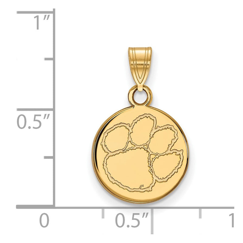 Gold Plated Sterling Silver Logoart Clemson University Tiger Paw Small Disc Pendant
