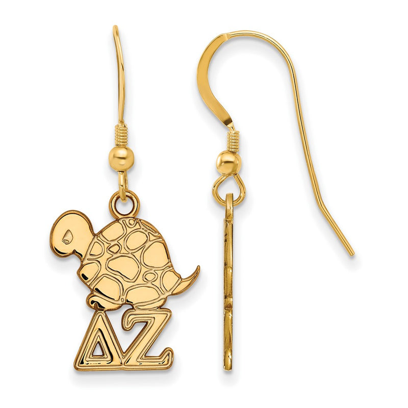 Gold Plated Sterling Silver Logoart Delta Zeta Sorority Symbol Small Dangle Wire Earrings