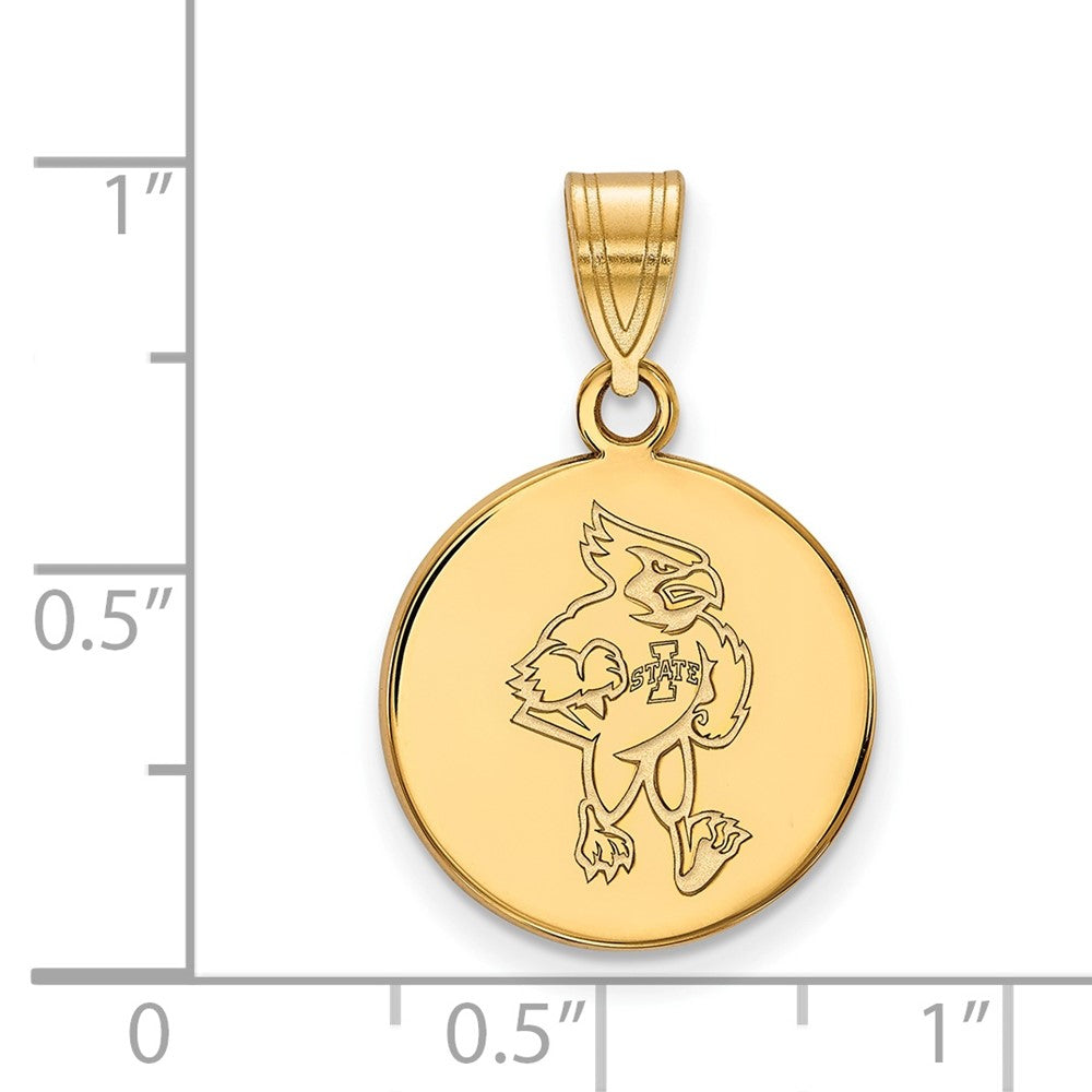 14K Yellow Gold Logoart Iowa State University Cardinal Medium Disc Pendant