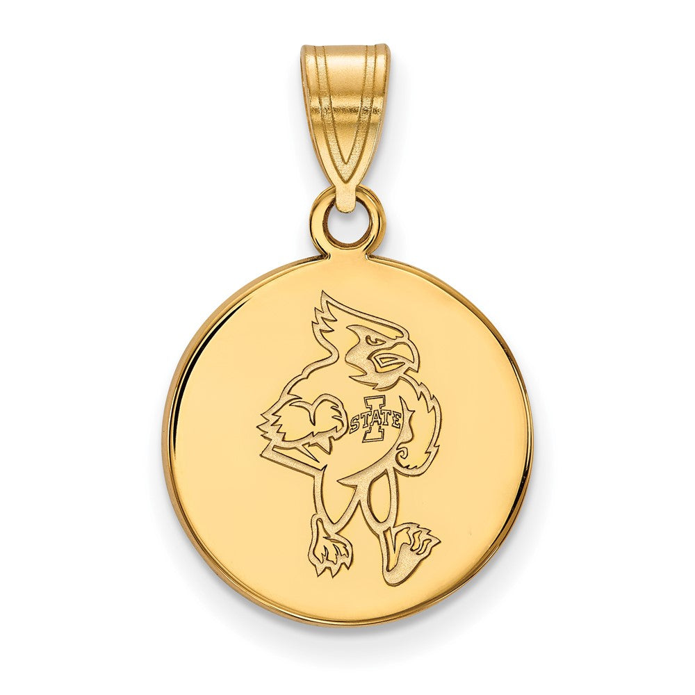 Gold Plated Sterling Silver Logoart Iowa State University Cardinal Medium Disc Pendant