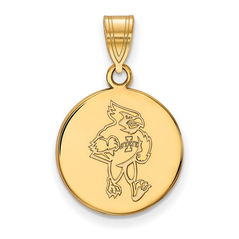Gold Plated Sterling Silver Logoart Iowa State University Cardinal Medium Disc Pendant