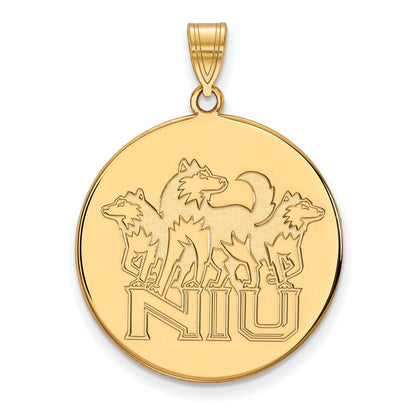 10K Yellow Gold Logoart Northern Illinois University N I U With Huskies Extra Large Disc Pendant