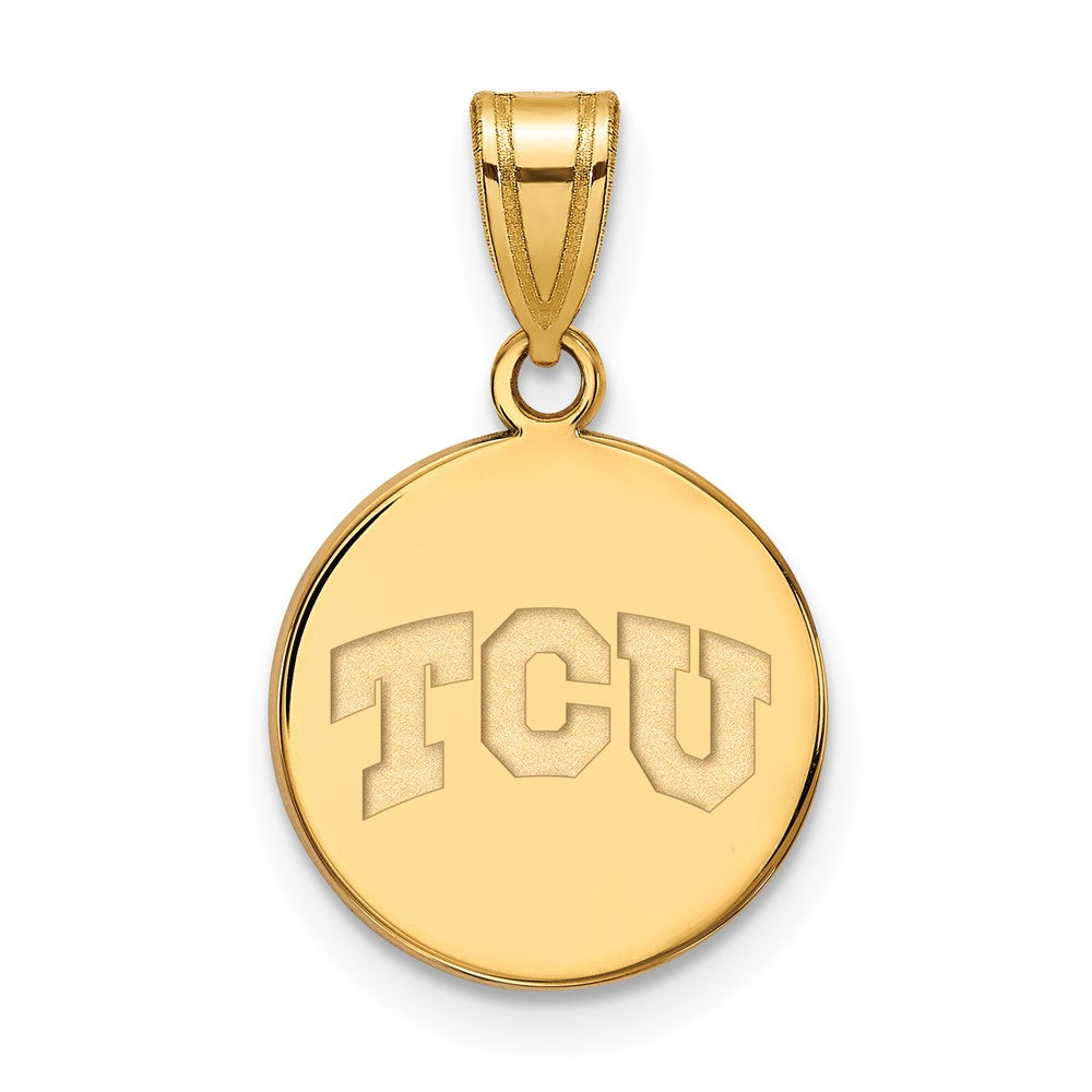 10K Yellow Gold Logoart Texas Christian University T C U Medium Disc Pendant