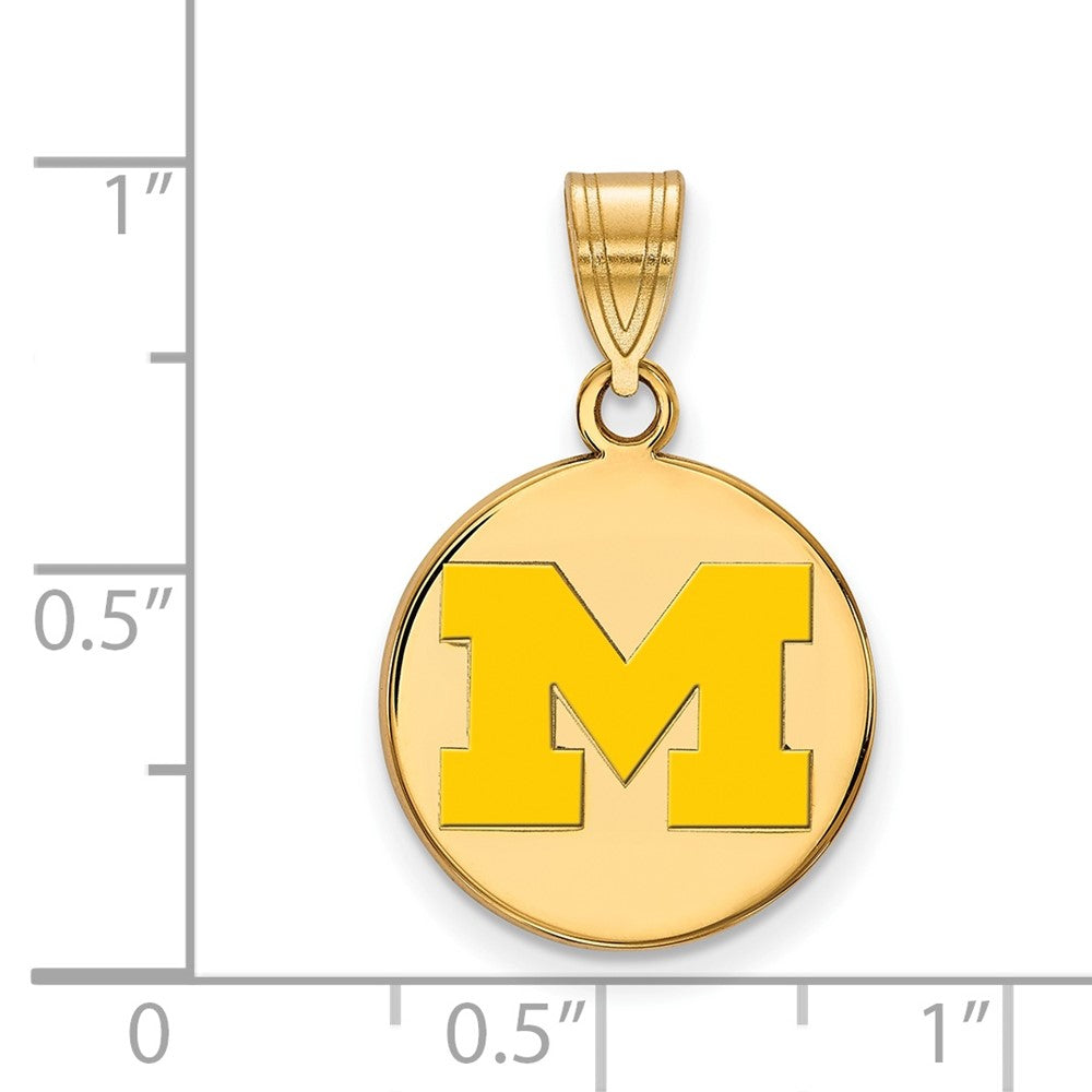 Gold Plated Sterling Silver Logoart University Of Michigan Letter M Medium Yellow Enameled Disc Pendant