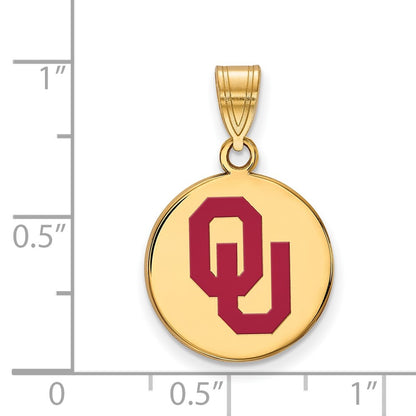 Gold Plated Sterling Silver Logoart University Of Oklahoma O U Medium Enameled Disc Pendant