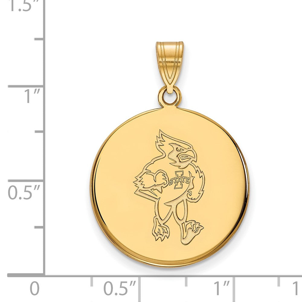 14K Yellow Gold Logoart Iowa State University Cardinal Large Disc Pendant