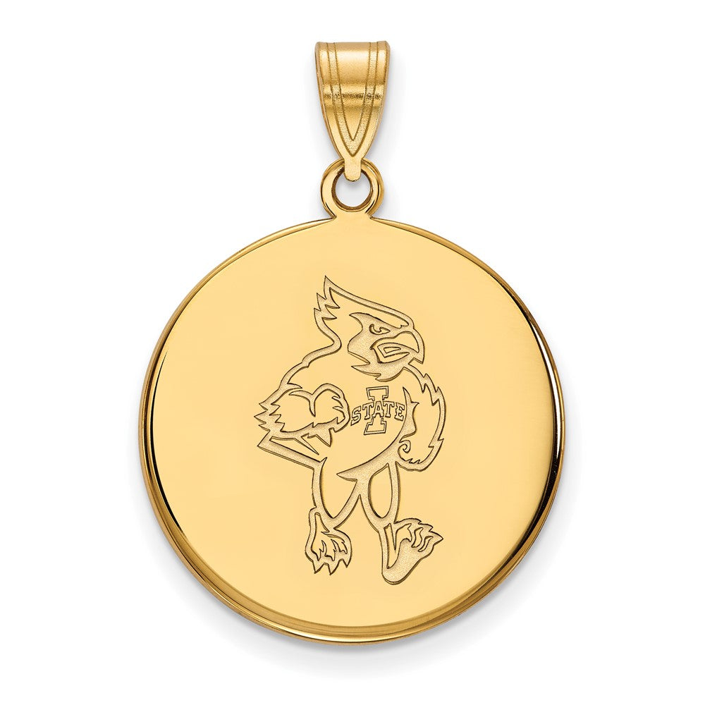 Gold Plated Sterling Silver Logoart Iowa State University Cardinal Large Disc Pendant