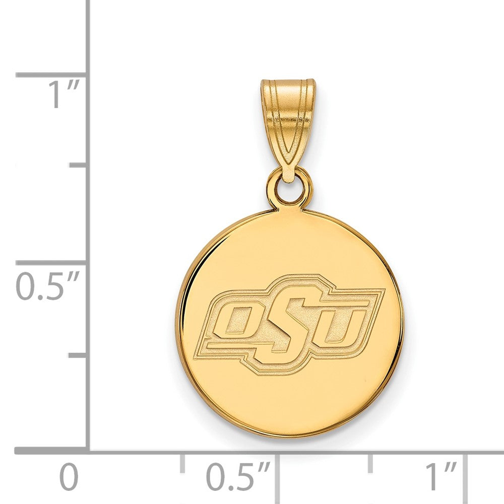 Gold Plated Sterling Silver Logoart Oklahoma State University O S U Medium Disc Pendant
