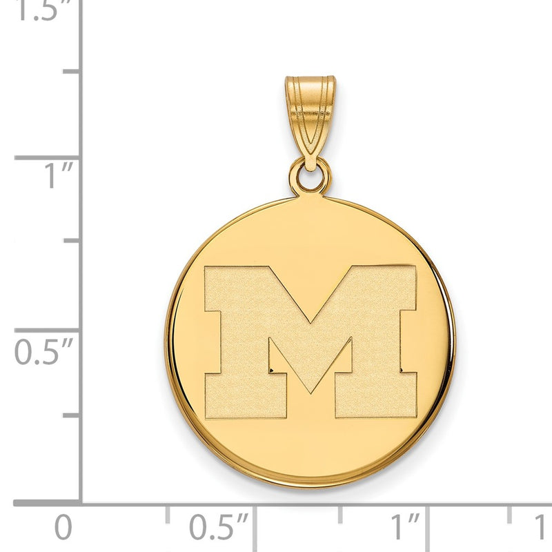 Gold Plated Sterling Silver Logoart University Of Michigan Letter M Large Disc Pendant