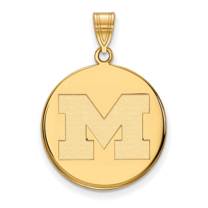 Gold Plated Sterling Silver Logoart University Of Michigan Letter M Large Disc Pendant