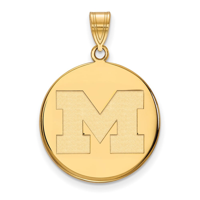 Gold Plated Sterling Silver Logoart University Of Michigan Letter M Large Disc Pendant