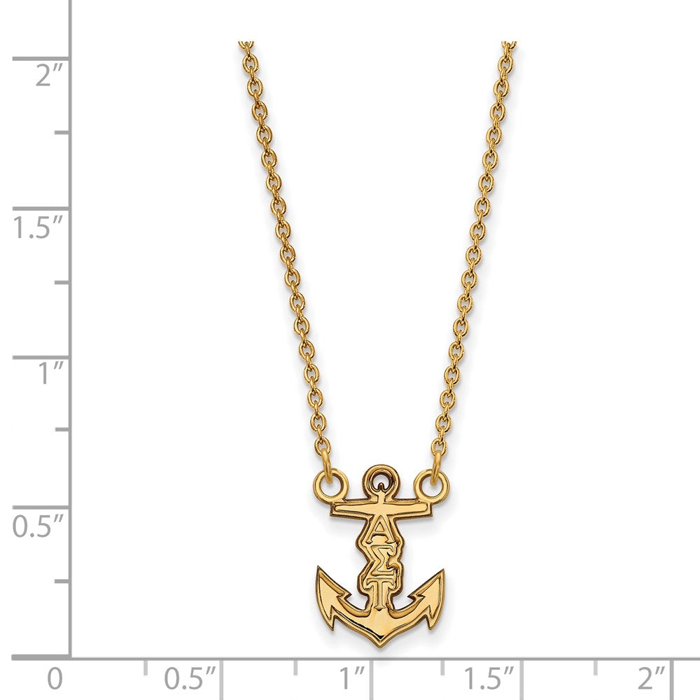 Gold Plated Sterling Silver Logoart Alpha Sigma Tau Sorority Symbol Extra Small Pendant 18 Inch Necklace