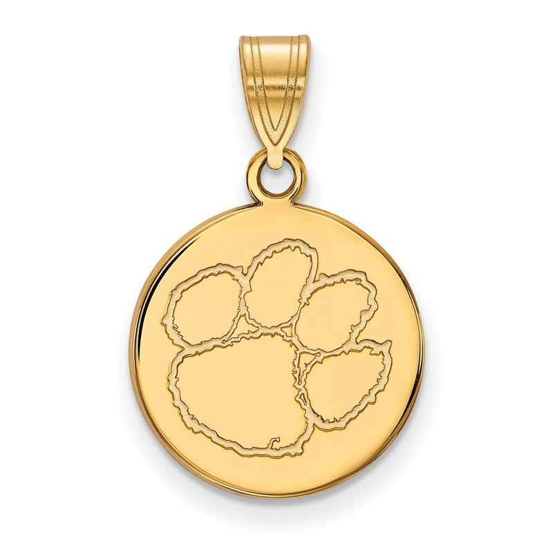 Gold Plated Sterling Silver Logoart Clemson University Tiger Paw Medium Disc Pendant