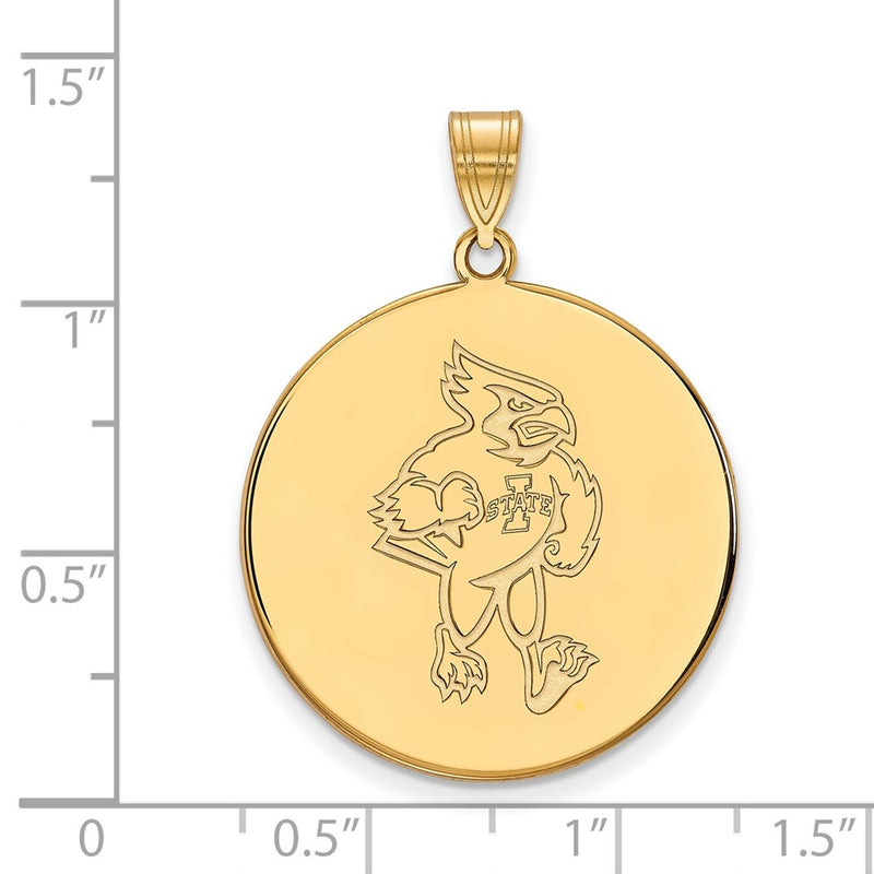 Gold Plated Sterling Silver Logoart Iowa State University Cardinal Extra Large Disc Pendant