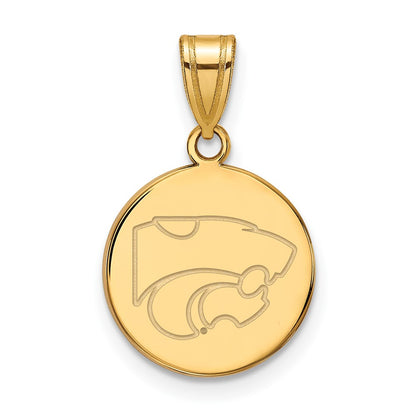 Gold Plated Sterling Silver Logoart Kansas State University Wildcat Medium Disc Pendant