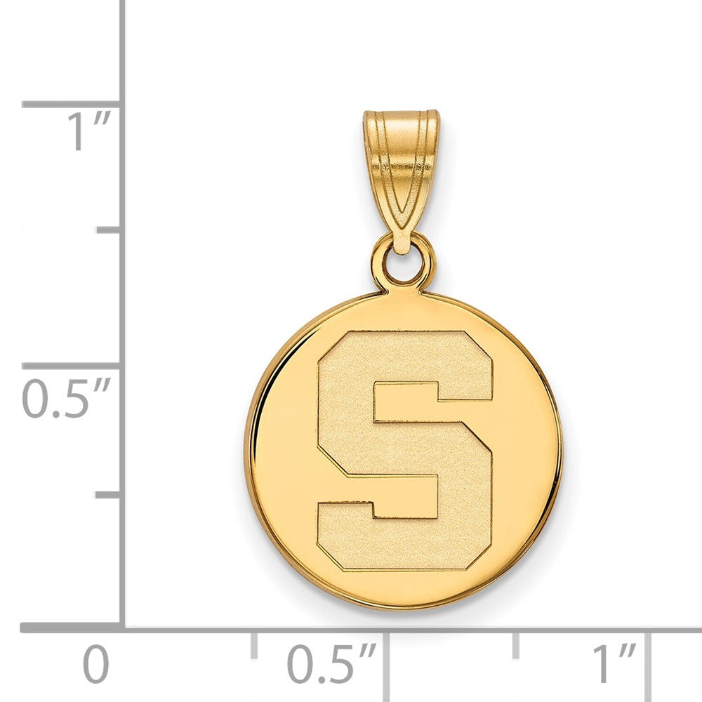 14K Yellow Gold Logoart Michigan State University Letter S Medium Disc Pendant