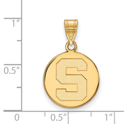 14K Yellow Gold Logoart Michigan State University Letter S Medium Disc Pendant