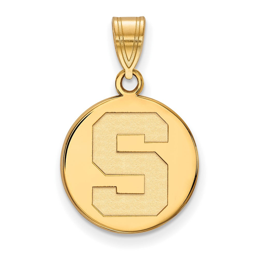 14K Yellow Gold Logoart Michigan State University Letter S Medium Disc Pendant