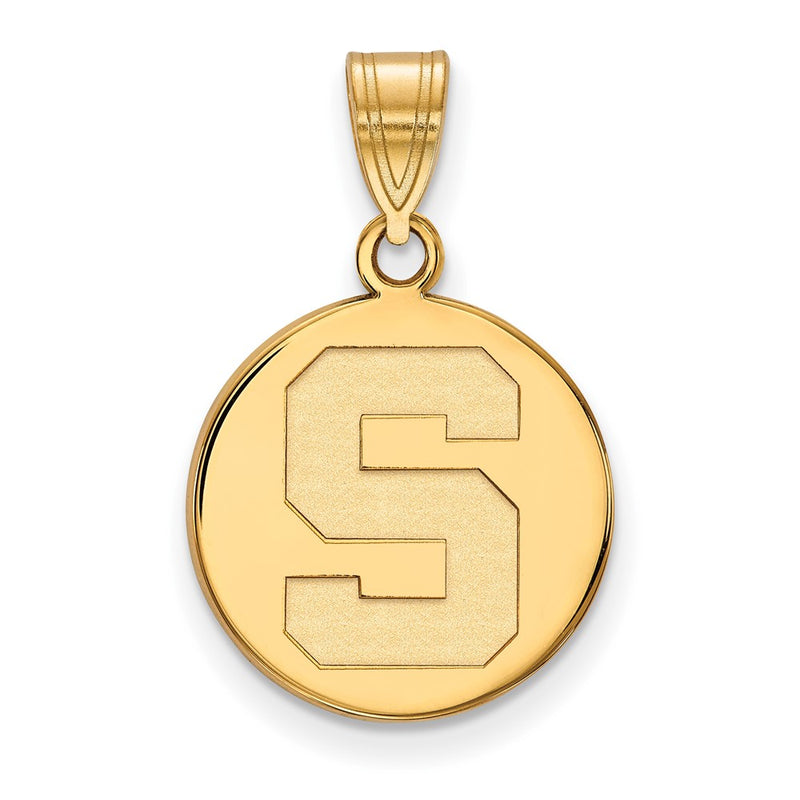 14K Yellow Gold Logoart Michigan State University Letter S Medium Disc Pendant