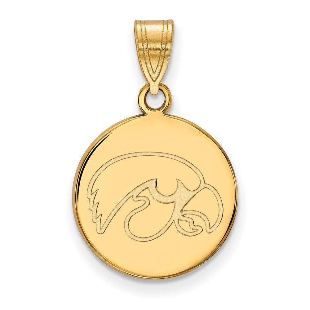 10K Yellow Gold Logoart University Of Iowa Hawk Medium Round Disc Pendant