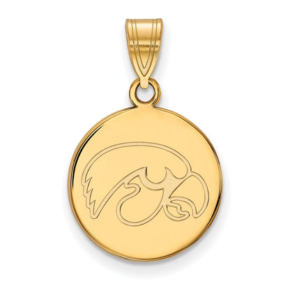 10K Yellow Gold Logoart University Of Iowa Hawk Medium Round Disc Pendant