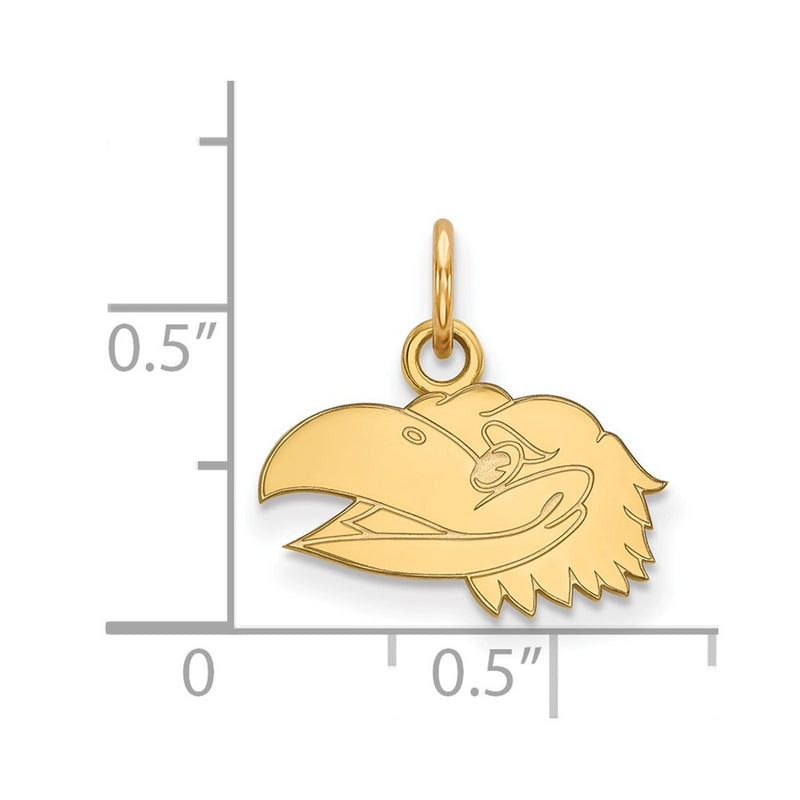 14K Yellow Gold Logoart University Of Kansas Jayhawk Extra Small Pendant