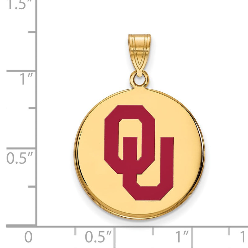 Gold Plated Sterling Silver Logoart University Of Oklahoma O U Large Enameled Disc Pendant